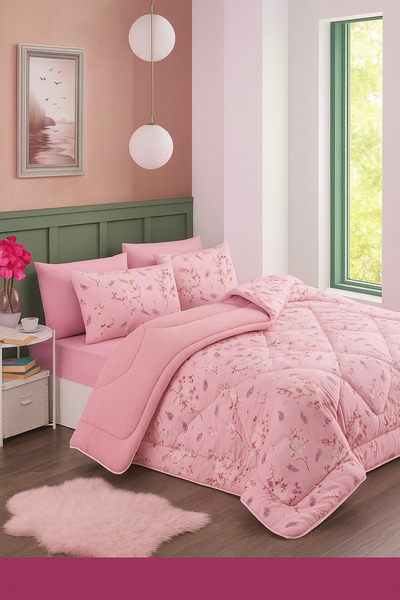 DAMIEN Diamond Çift Kişilik Tropical Uyku Seti -Bej Etnik Bahar Armony Desen 6 Parça Uyku Set V2