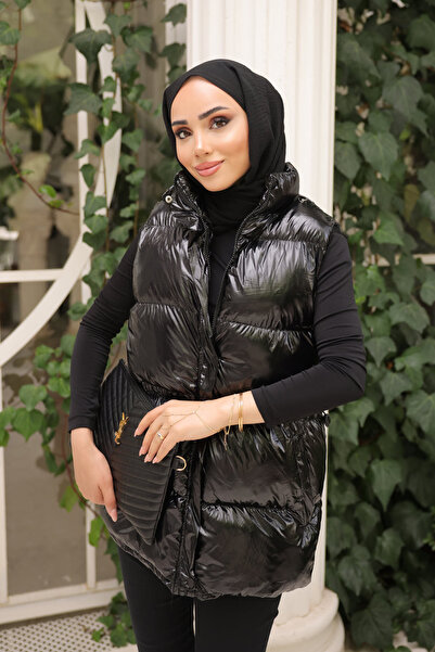 İmajButik Black Patent Leather Waist Elastic Vest
