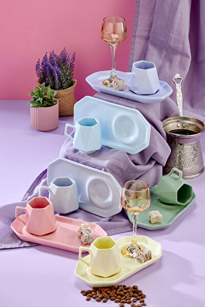 Yumuk Shop 6 Kişilik 12 Parça Sunumlu Prizma Kahve Fincan Takımı