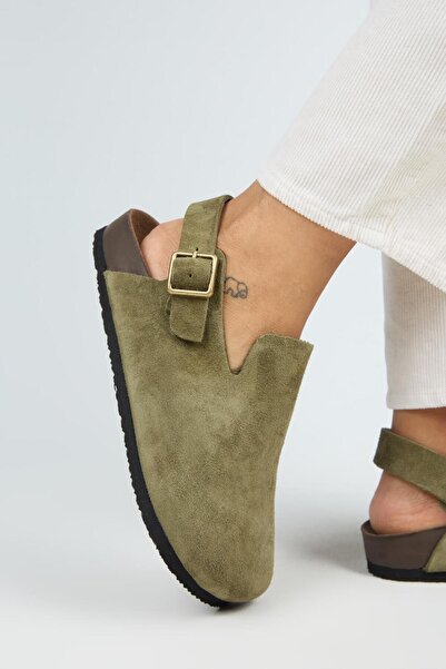 Manijero Holly 2 - Women's Genuine Leather Belted Buckle Khaki Sandals