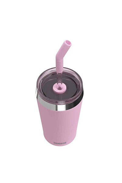 SIGG Helia Vacuum Stainless Steel Thermos Mug Pink Color Bpa Free 450 ml with Glass Straw and Cleaning Brush