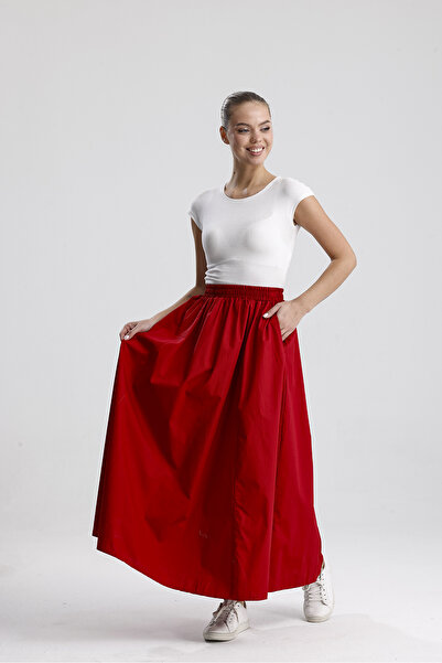 Gülmude Tesettür Etek Uzun Çift Cepli Pamuk Kumaş Beli Lastikli İç Göstermez Etek Astarsız (90 CM)