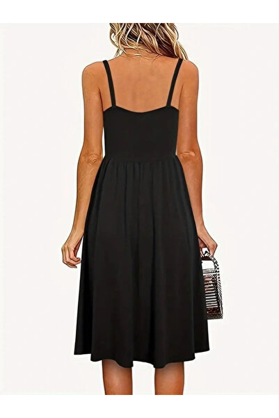 BÜŞRA TEZEL MODA Γυναικείο κοντό φόρεμα βισκόζης με λουράκι V λαιμόκοψη