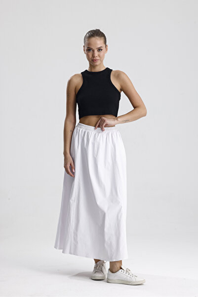 Gülmude Hijab Skirt Long Double Pocket Poplin Fabric Elastic Waist No Show Skirt Unlined (90 cm)