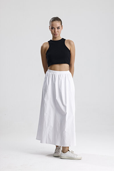 Gülmude Hijab Skirt Long Double Pocket Poplin Fabric Elastic Waist No Show Skirt Unlined (90 cm)