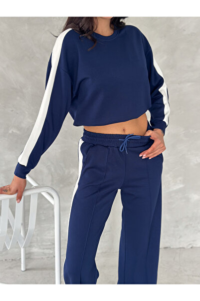 SLAW REZZ Modal Fabric Tracksuit Set White Striped Tracksuit Set