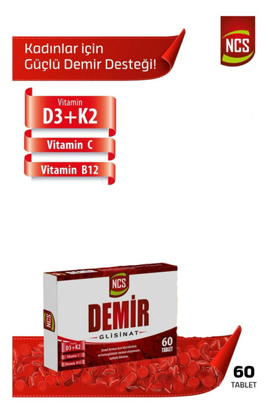 NCS Iron Demir Glisinat Vitamin D3+K2 Vitamin C Krom Complex 60 Tablet