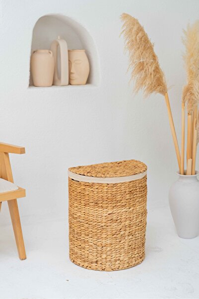 KaiHome Hasır Su Sümbülü Orta Boy Kapaklı D Model Açık Renk Çamaşır Sepeti / Düzenleyici