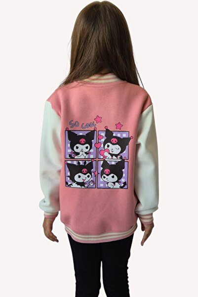 QUB CLUB Κοριτσίστικο μπουφάν Kuromi με στάμπα ροζ κολεγίου