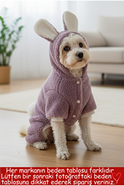 Barneystore Kedi Köpek Lila Peluş Kulaklı Tavşan Tulum (ÇIT ÇITLI)