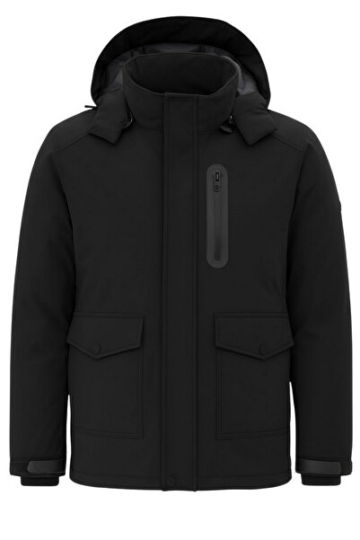 SİVAİST Ανδρικό μαύρο χειμερινό παλτό με κουκούλα, αδιάβροχο για εξωτερικούς χώρους – Ανθεκτικό στον αέρα και τη βροχή