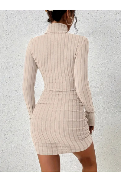 Estilo Lingerie Κοντό φόρεμα με ψηλό λαιμό και μακριά μανίκια, φθινοπωρινό και χειμερινό φόρεμα