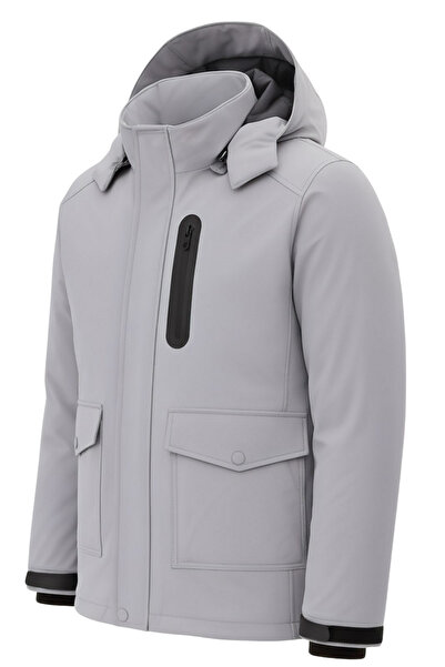 SİVAİST Ανδρικό γκρι αδιάβροχο χειμερινό παλτό με κουκούλα – Ανθεκτικό στον αέρα και τη βροχή