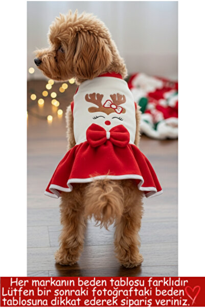 Barneystore Kedi Köpek Yılbaşı Özel Nakış Noel Polarlı Elbise