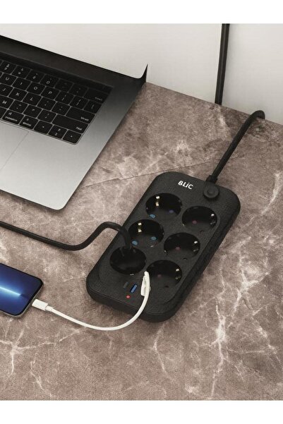 CAILON Akım Korumalı 6’lı Priz 2 USB-A + 1 USB-C Çıkışlı Isıya Dayanıklı Çoklu Akıllı Priz