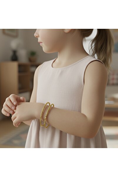 Hac AVM 2’li Gold Çelik Burma Model Çocuk Bilezik – Paslanmaz, Şık ve Hediyelik Bileklik