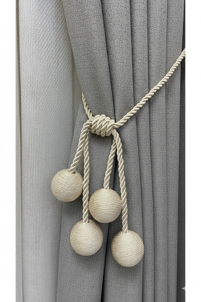 MMTHOME Modern Sarım 4 Toplu Braçol Kornişe Takmatik Ipli Tavan Perde Aksesuarı Bej