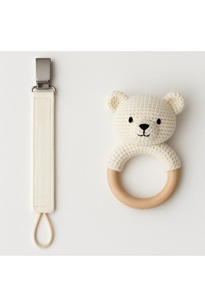 a02teks Tekli Bebek Krem Emzik Askısı