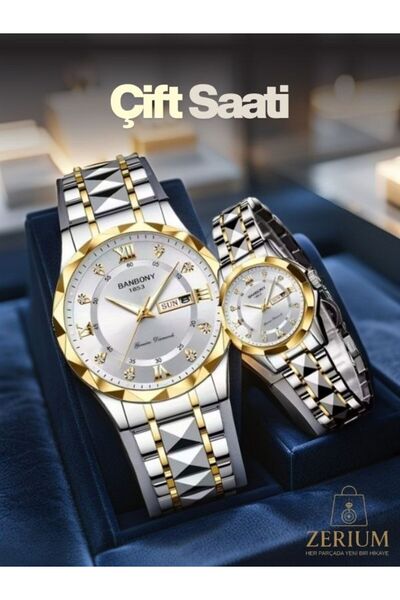 ZERİUM Şık ve Modern Çift Çelik Kol Saati – Su Geçirmez & Takvimli LED Işıklı