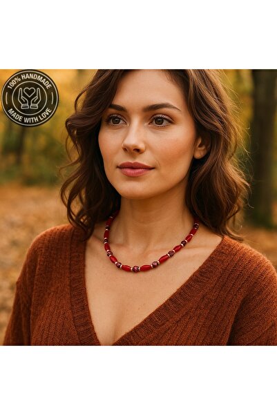 Asteria Elite Kırmızı Jasper Ahşap Kararlılık Canlılık Ve Güç Kolyesi