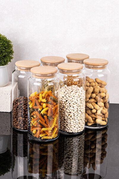 DNS HOME 6-Piece Glass Jar Set with Vacuum Lid Large Size Food Pulses Set 1300 ml
