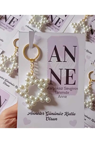 cenka Anneler Günü Hediyelik Kartı - Zincirli İnci Yıldız Anahtarlık 20 Adet