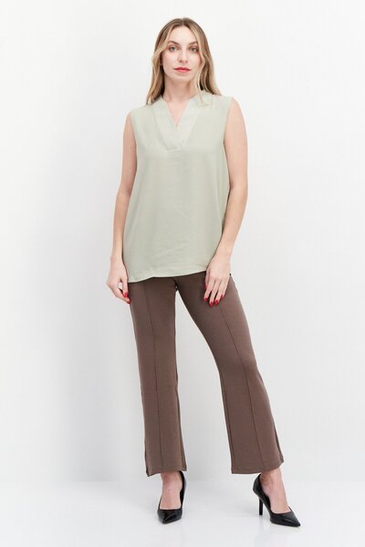 Esprit Women V Neck Sleeveless Solid Top, Grey