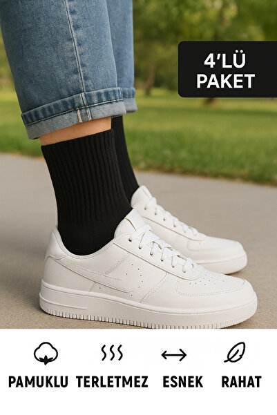 Net Tekstil 4 Pairs Black Cotton Casual College School Socks Set Unisex