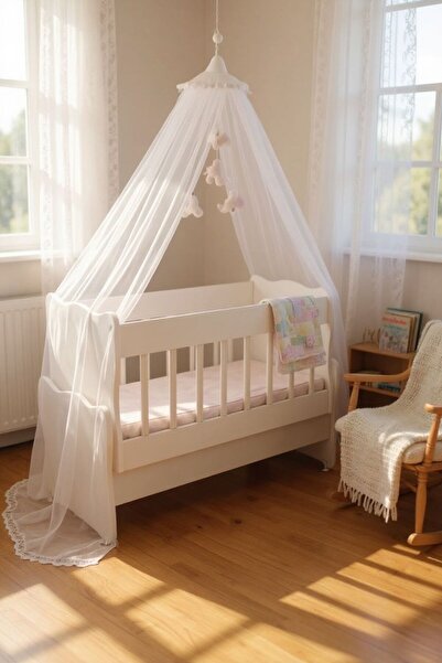 Aktehome Baby Sallanır Anne Yanı Ahşap Bebek Beşiği Beyaz