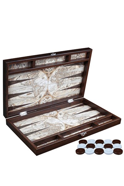 Yenigün Antik Dünya Haritası Deri Tavla XXL - Kişiye özel