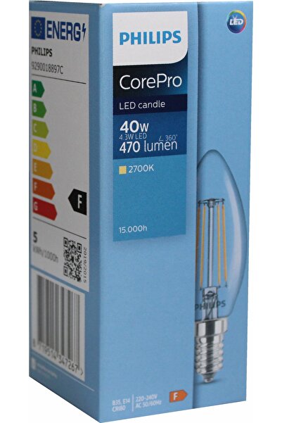 Philips CorePro LEDCandleND 4.3W-40W E14 İNCE DUY RUSTİK MUM AMPÜL