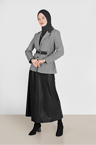 Alvina GINGER PATTERNED LEATHER DETAILED BELTED JACKET 42166