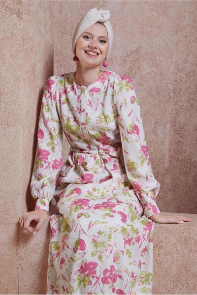 Alvina KUŞAKLI KETEN DOKULU ELBİSE 44720