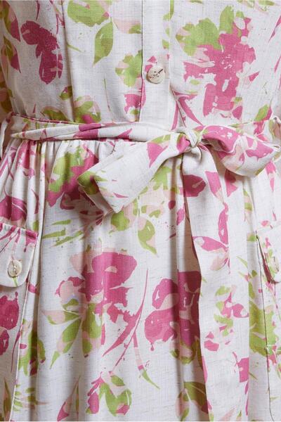 Alvina KUŞAKLI KETEN DOKULU ELBİSE 44720