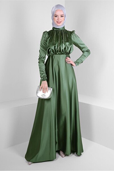 Alvina فستان سهرة من الساتان بتفاصيل مطرزة بالأحجار 50367