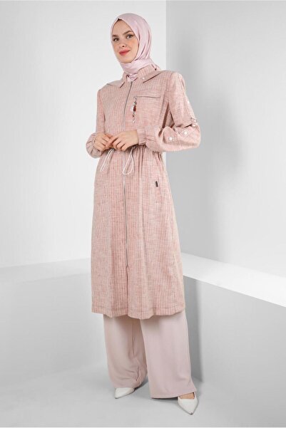 Alvina Çıkarılabilir Kapüşonlu Çizgili Trençkot 10767