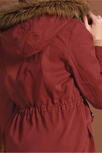 TRENDTESETTÜR Women's Brown (Tile) Fur-Lined Coat with Drawstring Waist 2080