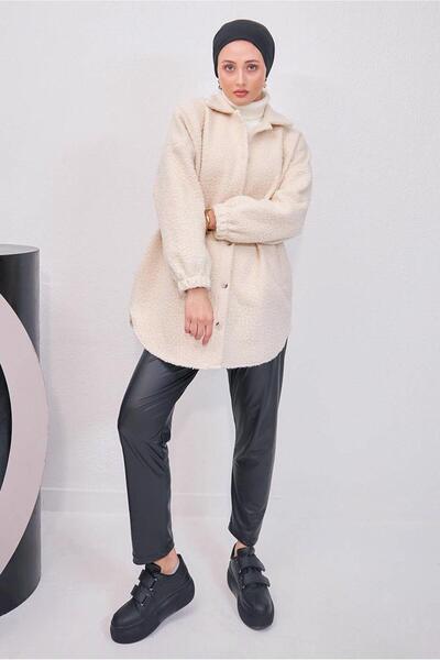 TRENDTESETTÜR WOMEN'S Ecru SHIRT COLLAR JACKET T 4253