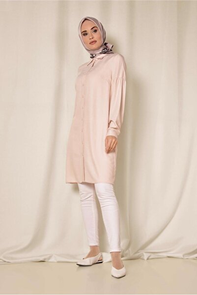 TRENDTESETTÜR Women's Powder Front Buttoned Men's Collar Tunic 4065