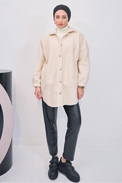 TRENDTESETTÜR WOMEN'S Ecru SHIRT COLLAR JACKET T 4253