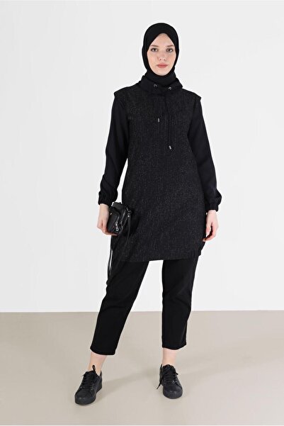 TRENDTESETTÜR KADIN SİYAH SİMLİ TUNİK T 42357