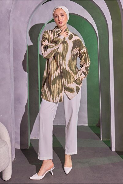 TRENDTESETTÜR Khaki Powder Patterned Women's Shirt Tunic - T 0814