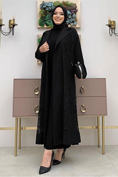 TRENDTESETTÜR KADIN SİYAH DANTELLİ ABAYA T 0387