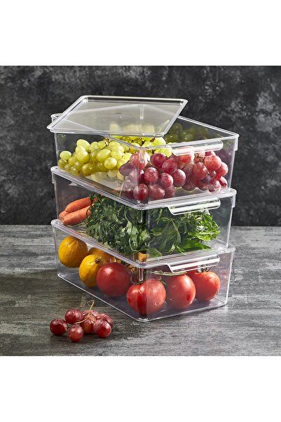 ELİFSU HOME 3 Compartment Refrigerator Organizer & Refrigerator Organizer with Lid 6 Liters