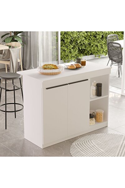 Yurudesign Orren Ada Mutfak Yemek Masası 2 Kapaklı 120cm Beyaz OR2-W