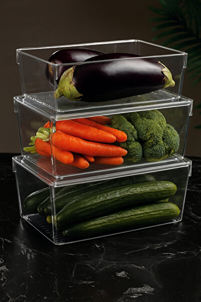 ELİFSU HOME 3 Compartment Refrigerator Organizer & Refrigerator Organizer with Lid 6 Liters