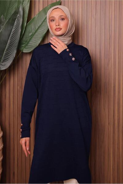 TRENDTESETTÜR Women's Navy Blue Knit Tunic t 7007