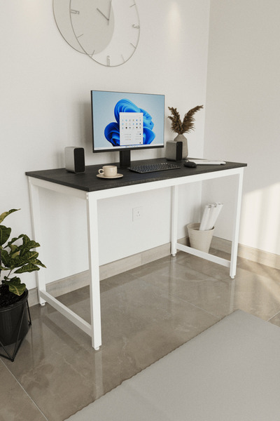 Flinder Siyah/Beyaz 120x60 Çalışma Masası, Bilgisayar Masası, Ofis Masası, Me...