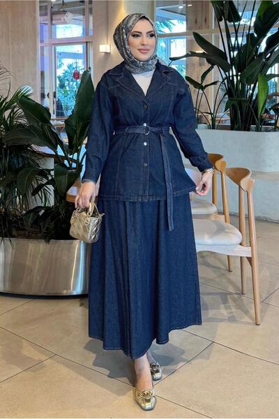 TRENDTESETTÜR Women's Dark Blue (Dark Blue) Jeans Suit with Skirt t 8787