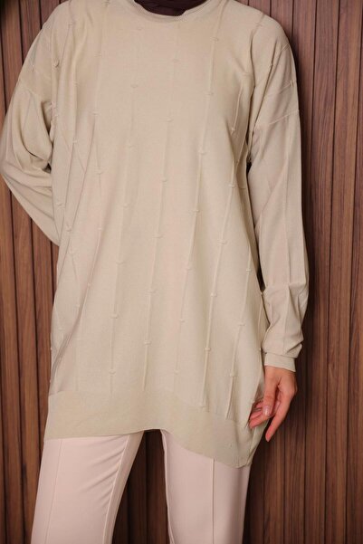 TRENDTESETTÜR Women's Beige Knit Tunic t 4007